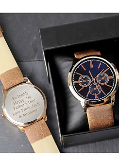Personalised Men’s Gold Tone Case on a Tan Strap Watch