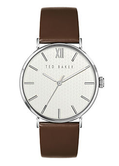 Phylipa Men’s Silver Tone Watch with Leather Strap by Ted Baker