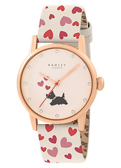 Radley London Rose Gold Plated Heart Printed Leather Strap