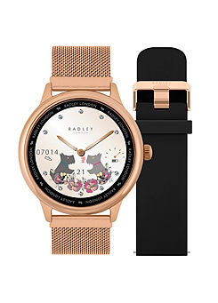 Radley London Series 19 Smart Calling Watch with interchangeable Cobweb Rose Gold Mesh and Black Silicone Straps
