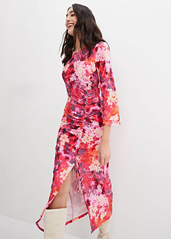 Ruched Floral Jersey Dress
