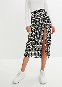 Ruched Printed Midi Skirt