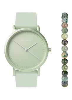 Sekonda Ladies Green Palette 2 Piece Gift Set with Light Green Dial Watch & Moss Agate Beaded Bracelet