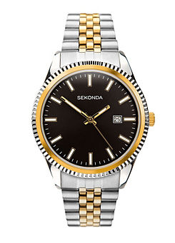 Sekonda Men’s King Two Tone Stainless Steel Bracelet with Black Dial Watch