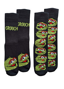 Sesame Street Mens Oscar The Grouch 2Pk Slipper Socks