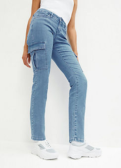 Straight Cut Denim Cargo Jeans