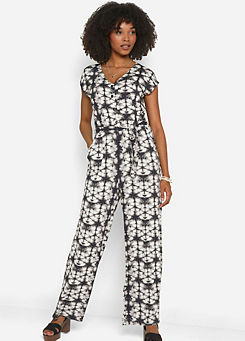 Sustainable V-Neck Printed Jersey Jumpsuit