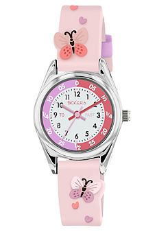 Tikkers Pink Strap Silver Time Teacher Butterfly Watch