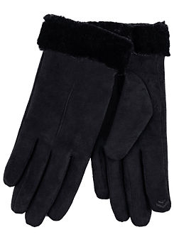 Totes Isotoner Ladies Black One Point Faux Suede Gloves