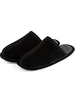 Totes Isotoner Mens Black Real Suede Mule Slippers