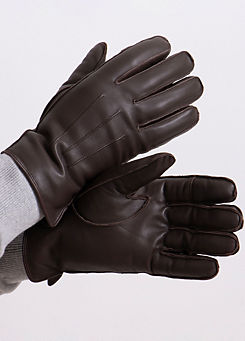 Totes Isotoner Mens Premium 3 Point Brown Leather SmarTouch™ Gloves