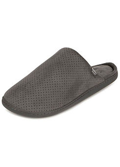 Totes Isotoner Men’s Grey Perforated Suedette Mule Slippers
