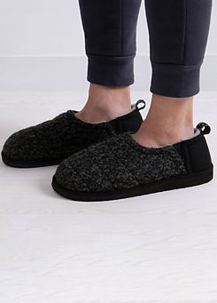 Totes Mens Quilted Black Marl Full Back Slippers with EVA Sole