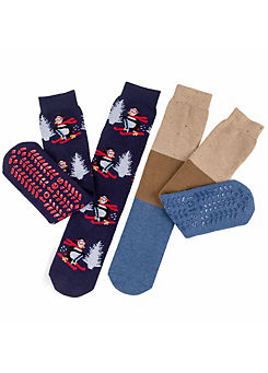 Totes Men’s Christmas Penguins Original Slipper Socks - 2 Pairs