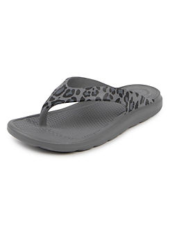 Totes SOLBOUNCE Ladies Toe Post Sandals in Grey Leopard