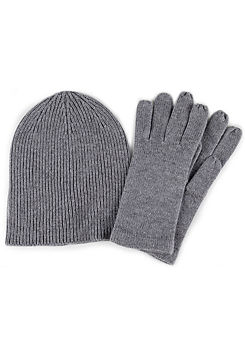 Totes Signature Ladies Grey Cashmere Blend Hat and Gloves Set