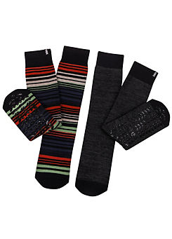 Totes Toasties Mens Stripe Original 2 Pack Slipper Socks
