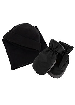 Totes Toasties Men’s Cold Weather Thermal Set With Thermal Lined Mittens, Fleece Hat & Snood