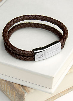 Treat Republic Personalised Men’s Dual Leather Woven Bracelet In Umber