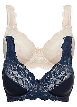 Underwired Pack of 2 Lace Trim Minimiser Bras
