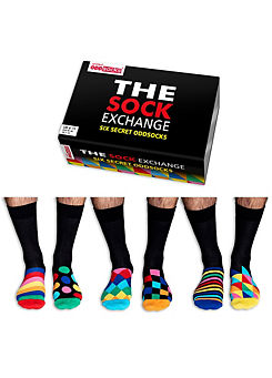 United Oddsocks Men’s The Secret Sock Exchange Pack of 6 Secret Odd Socks