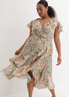 V-Neck Short Sleeve Floral Print Dress