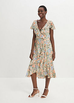 V-Neck Short Sleeve Floral Print Dress