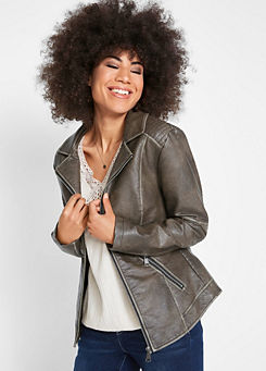 Washed Look Faux Leather Jacket