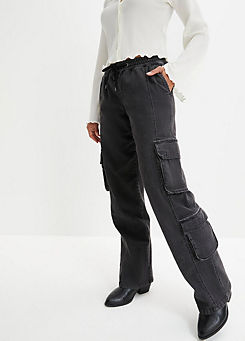 Wide Leg Denim Cargo Jeans