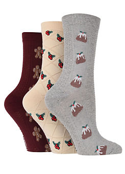 Wild Feet Ladies 3 Pack Seasonal Textured Knit Socks