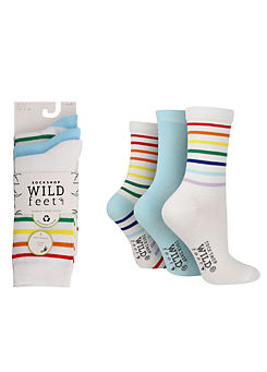 Wild Feet Ladies Pack of 3 Bamboo Jacquard Socks