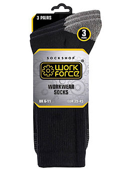 Workforce Men’s 3 Pair Workwear Socks - Black