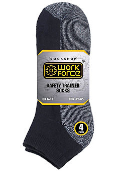 Workforce Men’s 4 Pack Trainer Work Socks - Black