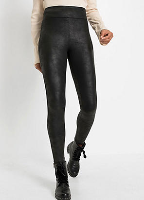 Laiseng Thermal Leggings Synthetic Leather Women High Waistband Leggings  Synthetic Leather with Fur