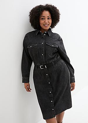 Black denim dress plus size best sale