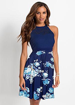 Dark Blue Floral Summer Dress by bpc bonprix collection