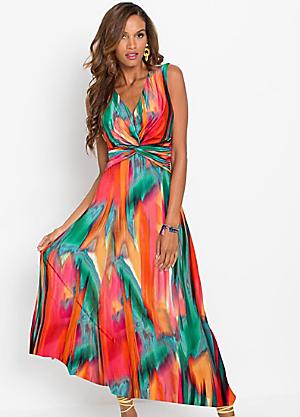 knee length dresses for ladies Renesmee Satin Summer Print Maxi Dress main image 0