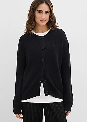 PurpleHanger Women's Chunky Knit Cardigan Sweater – Plus Size Black 20-22, Long Sleeve With Front Buttons & Pockets