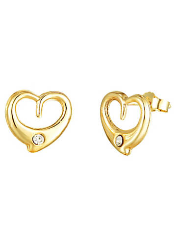 9ct Solid Gold 9 Mm Tiffany Style Heart Crystal Stud Earrings Bonprix