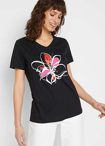 Lotus Print V-Neck T-Shirt by bonprix | bonprix