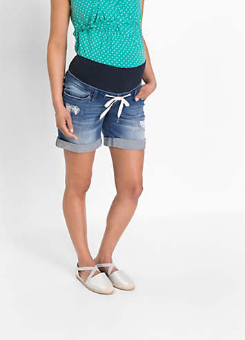 Plus Size Maternity turn-up Denim Shorts