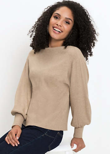 【WOMEN'S】5525W PUFF SLEEVE PL SWEATER Knitted puff sleeve top - Grey - Women - Gina Tricot