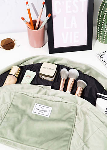 The Flat Lay Sage Green Velvet Open Flat Makeup Bag bonprix