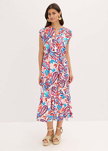4510623 Bordeaux Printed Tie Collar Shift Dress
