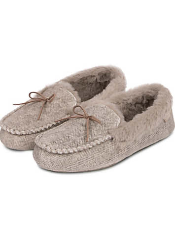 Totes Isotoner Ladies Herringbone Printed Velour Moccasin Slippers ...