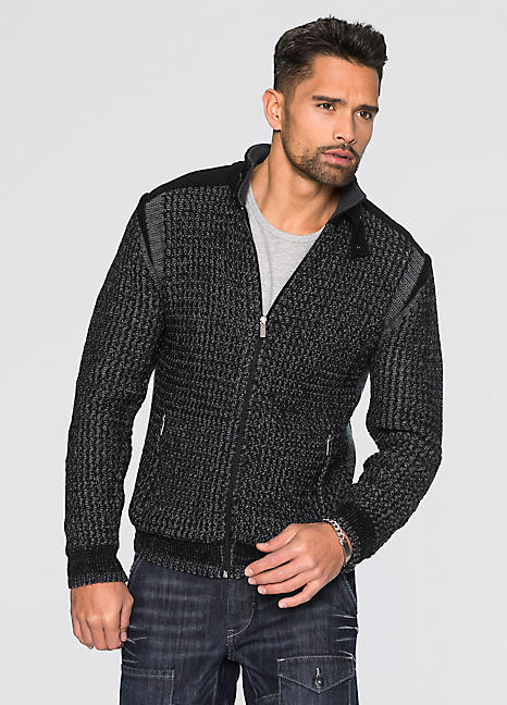 Mens black sale chunky knit cardigan