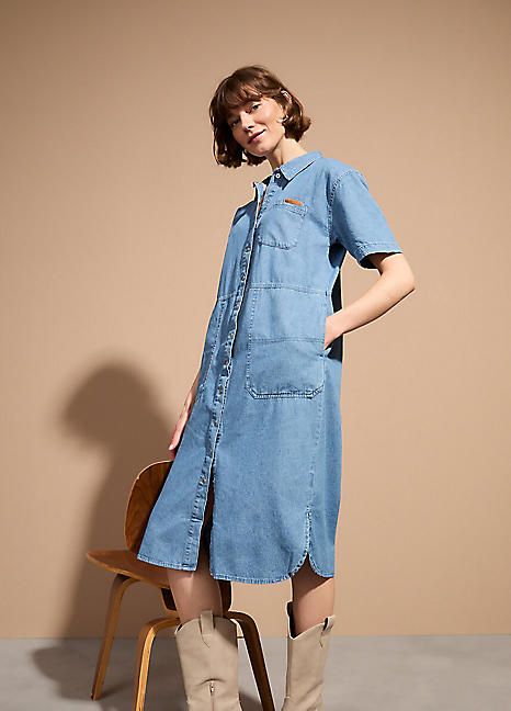 Long Sleeve Denim Denim Shirt Dress Knee Length Bonprix Denim Midi