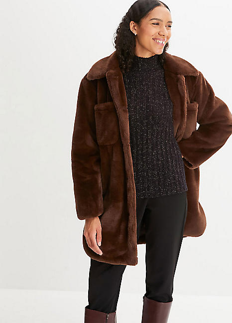 Dark Brown Faux Fur Coat