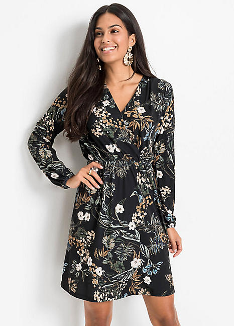 grey floral wrap dress