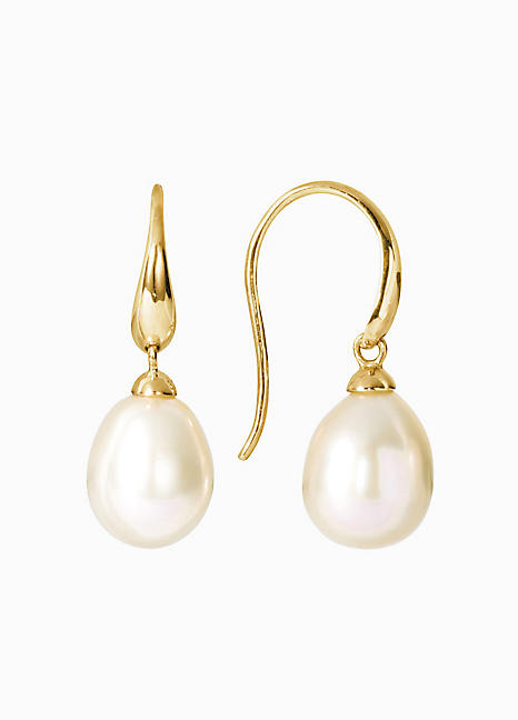 Gorgeous Gold 9ct Solid Gold 10.8mm Freshwater Pearl Hook Drop